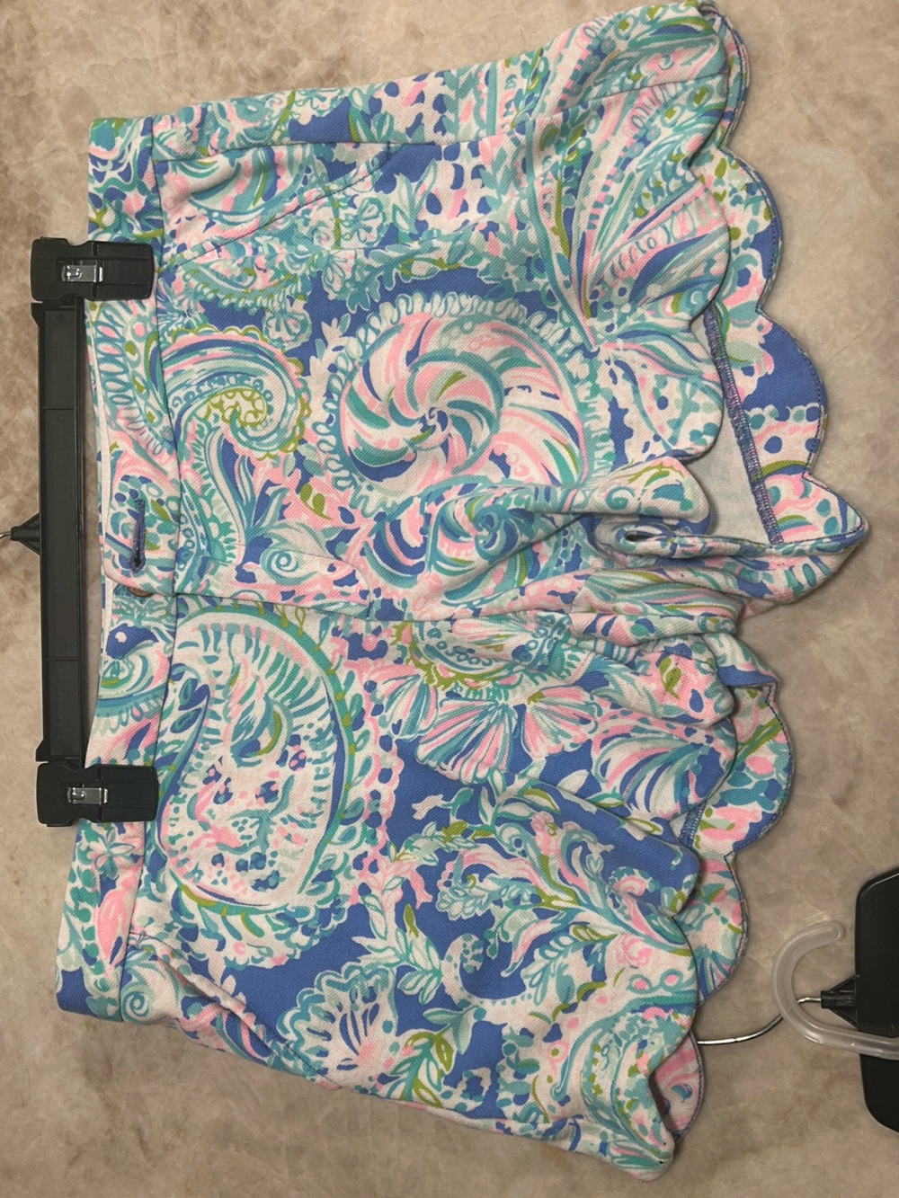 LILLY PULITZER Scalloped Hem Paisley Print Skirt in Blue, Pink & Green